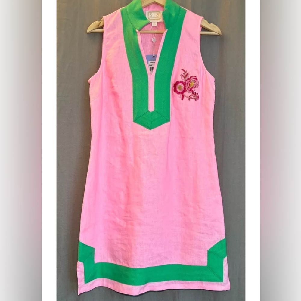 SAIL to Sable Linen Hot Pink green  Tunic dress Custom size small